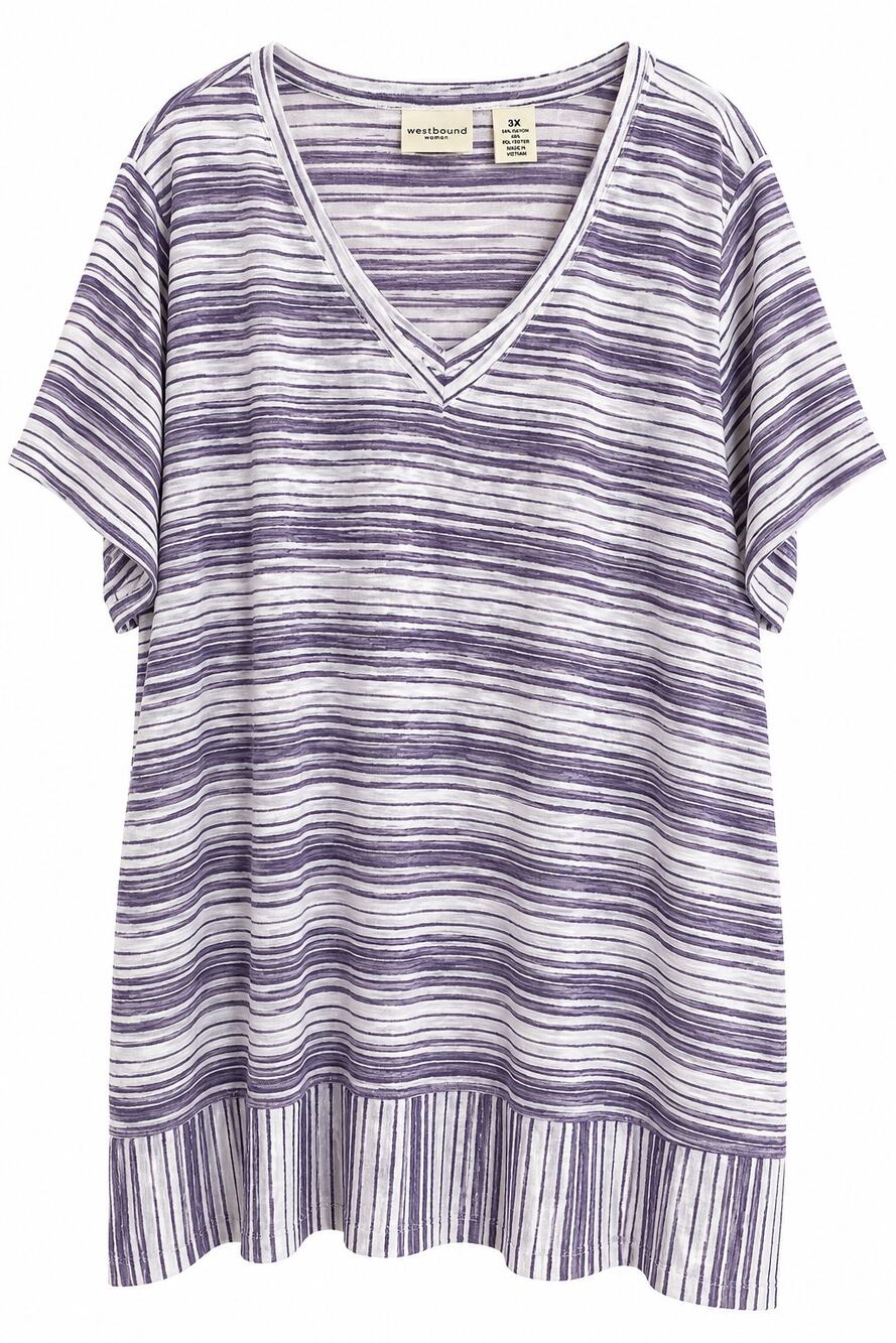 Westbound Woman Purple & White Striped V-Neck Top – 3X